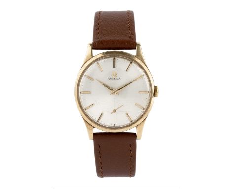 A 9ct gold cased wristwatch by Omega, the circular silvered dial with gilt baton markers and subsidiary seconds dial, to a ca