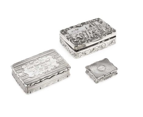 A late Victorian silver rectangular snuff box, the lid relief decorated with Poseidon and Amphitrite on a chariot, by John Se