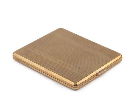 A 9 carat gold cigarette case, with engine turned decoration by Adie Bros Ltd, Birmingham 1933, 9.8cm wide, 130 grams.