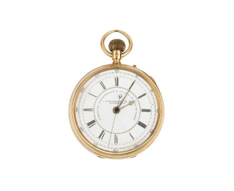 A late Victorian 18ct gold open face pocket watch, the white enamel dial with Roman numerals, outer scale 0-300 and centre se