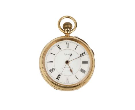 A late Victorian 18ct gold open face pocket watch, the white enamel dial with Roman numerals and centre seconds hand, to a ke