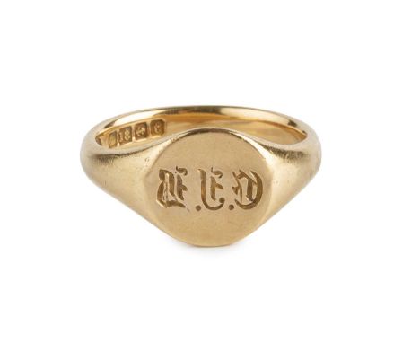 An 18ct gold signet ring, hallmarked for Birmingham 1918, with maker's mark D&amp;F for Deakin &amp; Francis, initialled, rin