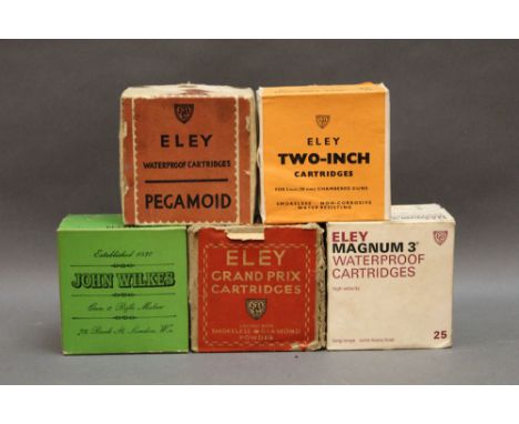 *  Five boxes of 12 bore shotgun cartridges, to include various makes, various sizes, paper and plastic cases to include Eley