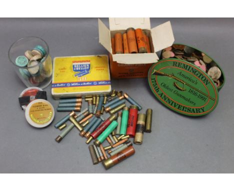 *  A collection of shotgun cartridges, 28 bore, 410 etc plus 9 mm Flobbart, a Remington Tin, Brocks toy pistol caps etc.  SHO