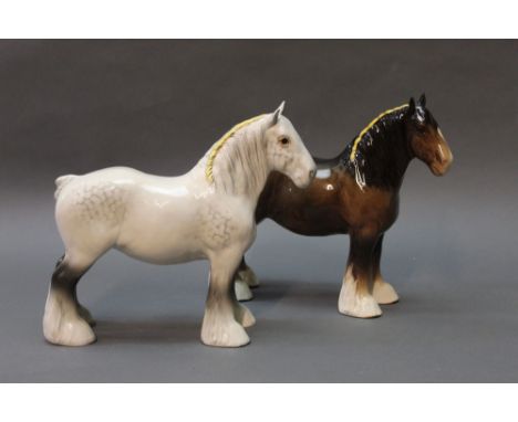 Beswick two Shire horses, model No. 818 in brown and grey, height 21.6 cm.