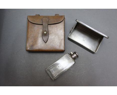 *  James Dixon &amp; Sons, a sandwich tin and flask with leather pouch.