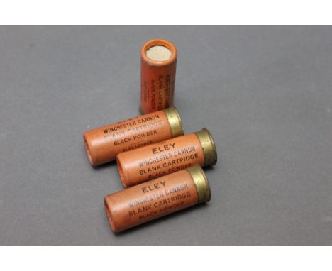 Four Eley 10 bore Winchester Cannon blank black powder cartridges, paper cased.  WE CANNOT POST AMMUNITION.