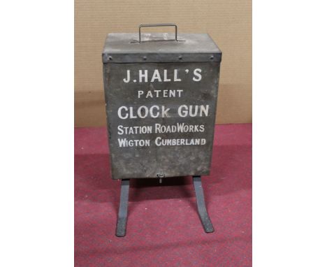 *  J Hall Wigton a clock alarm gun , marked to the front J Halls Patent Clock Gun, Station road Works, Wigton, Cumberland and