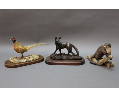 Border Fine Arts, Mari Laing Hunt, a bronze resin fox dated 1988, height 11.5 cm, together with a James Harvey model of a phe
