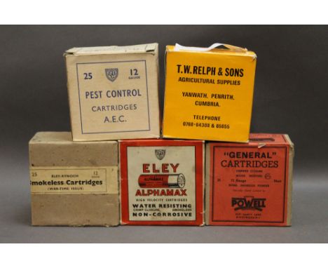 *  Five boxes of 12 bore shotgun cartridges, to include Eley Alphamax, AEC Pest Control etc.  SHOTGUN CERTIFICATE REQUIRED.  