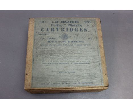 *  One hundred Kynoch 12 bore Perfect metallic cartridges, with original wooden crate.  SHOTGUN CERTIFICATE REQUIRED.  WE CAN