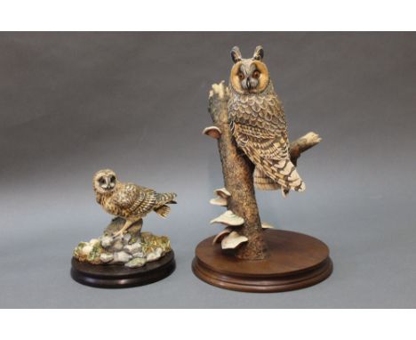 Border Fine Arts two owl figures, short eared owl model No. RB29 and long eared owl model No. RB20.