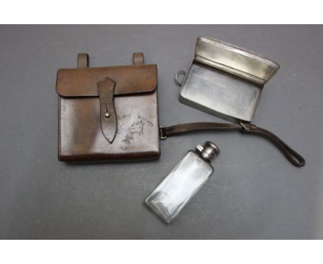 *  James Dixon &amp; Sons, a sandwich tin and flask with leather pouch.