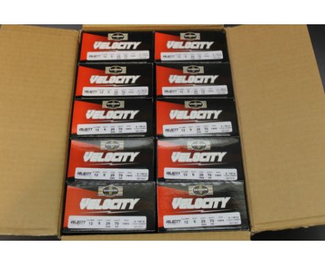 Two hundred and fifty Gamebore Velocity 12 bore shotgun cartridges, shot size 6, 29 grams, 70 mm, fibre wad.  SHOTGUN CERTIFI