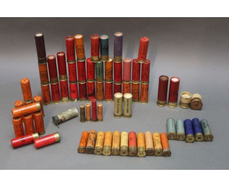 A box containing collectors cartridges, paper cased, various sizes to include 8 bore, 12 bore, 410, 16, 20, pin fire etc. and