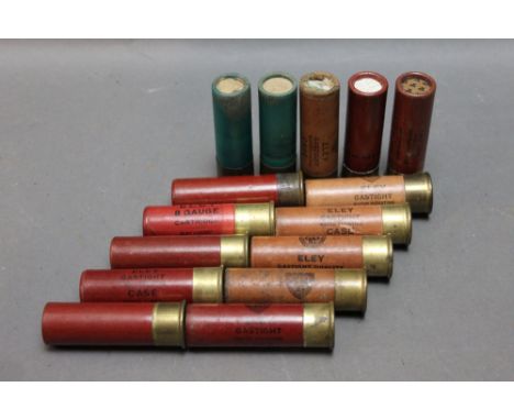 *  Fifteen Eley and other 8 bore shotgun cartridges, paper and plastic cases.  SHOTGUN CERTIFICATE REQUIRED.  WE CANNOT POST 