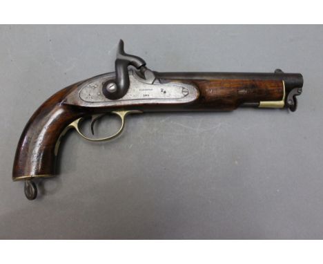 *  A percussion service pistol, with a 8" steel barrel, the lock marked Birmingham 1869 with a crown, broad arrow and EIG, al