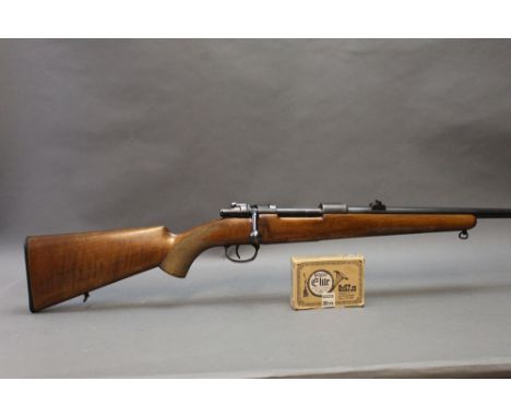 A Mauser model 98 bolt action rifle, caliber 8 x 57 with wooden stock, comes with a box of Norma Elite 8 x 57 JS rifle cartri