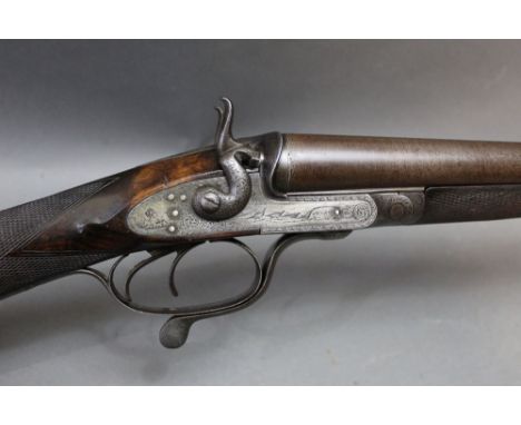 *  GE Lewis a 12 bore side by side hammer shotgun, with 30" Damascus barrels, cylinder and improved choke, 65 mm chambers, Ni