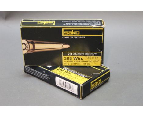 Forty Sako 308 Win Super Hammerhead rifle cartridges, 150 grain.  FIREARMS CERTIFICATE REQUIRED.  WE CANNOT POST AMMUNITION. 