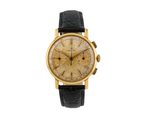 Zenith Chronograph a carica manuale, cassa in oro giallo 18kt da 35mm, corona originale, gradevole fioritura sul quadrante, f