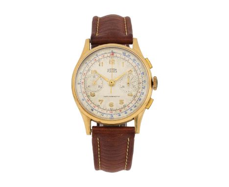 Genor chronograph anni '50. Carica manuale cal. Landeron 48. Cassa in oro 18k, doppio fondello (uno in oro ed uno in ottone),