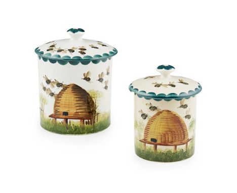 TWO WEMYSS WARE PRESERVE JARS AND COVERS  'BEES AND HIVE' PATTERN, EARLY 20TH CENTURY   comprising a PRESERVE JAR AND COVER, 