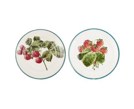 TWO WEMYSS WARE PLATES  CIRCA 1900   comprising a 'RASPBERRIES' example, 18.5cm diameter; and a 'STRAWBERRIES' example, 18.5c