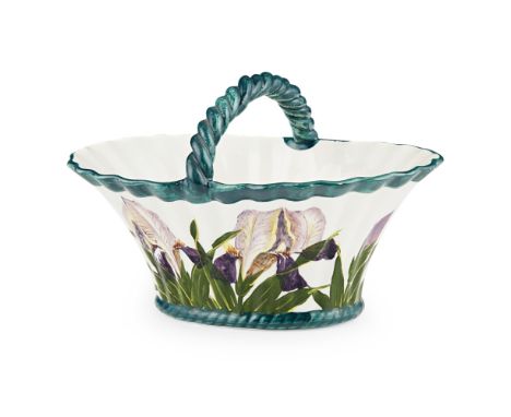 A SMALL WEMYSS WARE BASKET  'IRIS' PATTERN, CIRCA 1900   impressed mark WEMYSS WARE/ R. H. & S., printed retailer's mark, T. 