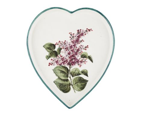 A WEMYSS WARE HEART-SHAPED TRAY  'LILACS' PATTERN, CIRCA 1900   impressed mark WEMYSS WARE/ R. H. & S., printed retailer's ma