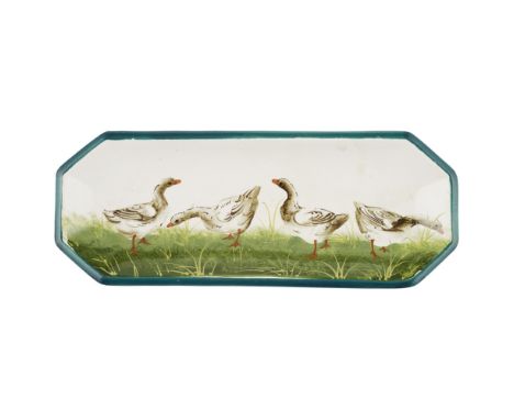 A WEMYSS WARE PEN TRAY  'GEESE' PATTERN, CIRCA 1900   impressed mark WEMYSS WARE/ R. H. & S.  14.5cm across