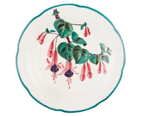A WEMYSS WARE GORDON DESSERT PLATE  'FUCHSIAS' PATTERN, CIRCA 1900  impressed mark WEMYSS WARE/ R. H. &amp; S., printed retai