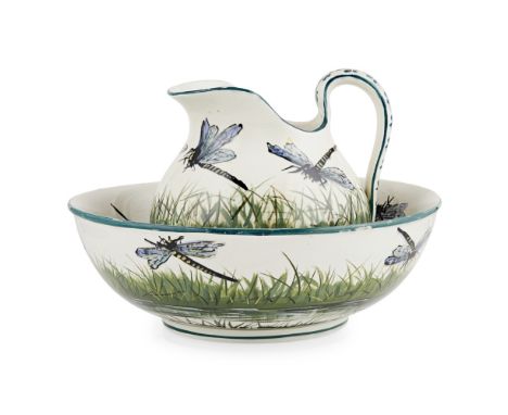 A WEMYSS WARE EWER AND BASIN  'DRAGONFLIES' PATTERN, EARLY 20TH CENTURY   each decorated by Edwin Sandland, with painted and 
