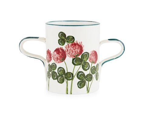 A LARGE WEMYSS WARE TWIN-HANDLED MUG  'CLOVER' PATTERN, CIRCA 1900   impressed mark WEMYSS WARE/ R. H. & S. (restored handle)