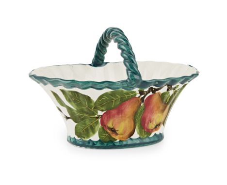 A SMALL WEMYSS WARE BASKET  'PEARS' PATTERN, CIRCA 1900   impressed mark WEMYSS WARE R. H. & S.  20cm across