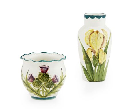 A GROUP OF WEMYSS WARES  EARLY 20TH CENTURY   comprising a SMALL 'YELLOW IRISES' JAPAN VASE, impressed mark WEMYSS WARE/ R. H