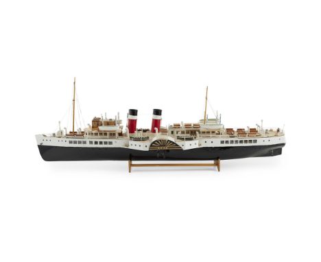 A SCALE MODEL OF PS WAVERLEY  MODEL BUILT CIRCA 1970   painted wood and ply, raised on a stand  99cm long, 33cm high Note: Bu