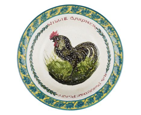 A RARE WEMYSS WARE PORRIDGE BOWL  DATED 1915   decorated by Karel Nekola, depicting a speckled cockerel within a foliate band