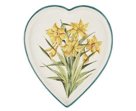 A WEMYSS WARE HEART-SHAPED TRAY  'DAFFODILS' PATTERN, CIRCA 1900   impressed mark WEMYSS WARE/ R. H. & S., printed retailer's