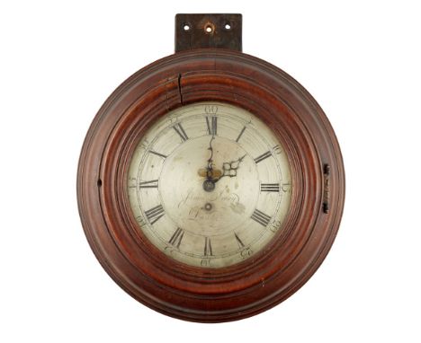 A SCOTTISH MAHOGANY FRAMED WALL CLOCK BY JAMES IVORY, DUNDEE  LATE 18TH CENTURY   the circular silvered dial with single trai