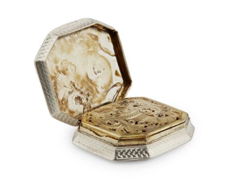 A WILLIAM IV SCOTTISH HARDSTONE VINAIGRETTE  JAMES NASMYTH, EDINBURGH 1832   of canted square form, the hinged cover formed f