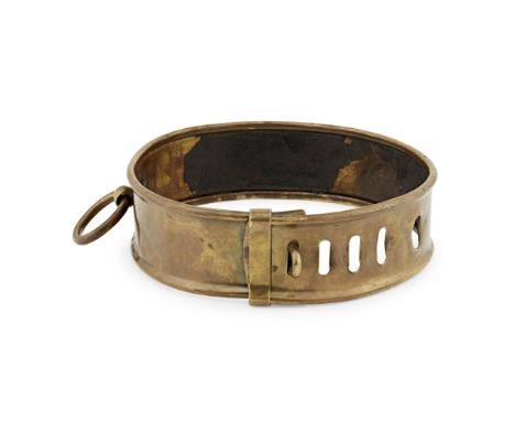 A LARGE EIGHTEENTH CENTURY BRASS DOG COLLAR  CIRCA 1780   The simple collar with moulded rim and five spaced settings and lar