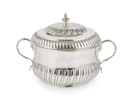 AN IMPRESSIVE GEORGE II PORRINGER WITH COVER  KER & DEMPSTER, EDINBURGH 1755   of traditional form, two loop handles, demi-fl