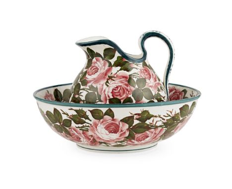 A WEMYSS WARE EWER AND BASIN  'CABBAGE ROSES PATTERN', EARLY 20TH CENTURY   each with impressed mark WEMYSS and painted retai