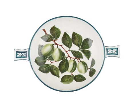 A WEMYSS WARE QUAICH  'GREENGAGES' PATTERN, CIRCA 1900   impressed mark WEMYSS WARE/ R. H. & S., printed retailer's mark T. G