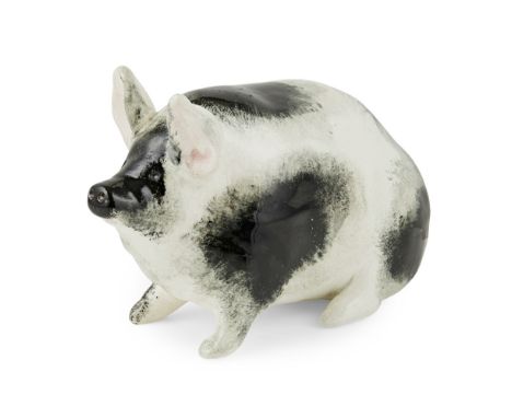 A SMALL WEMYSS WARE PIG  CIRCA 1900   sponged black on white, impressed mark WEMYSS WARE / R. H. & S., printed retailer's mar