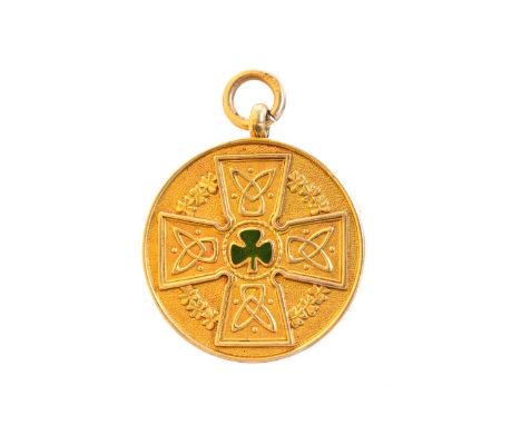 TOMMY McINALLY OF CELTIC F.C., GLASGOW CUP WINNERS GOLD MEDAL, 1920/21  the obverse with enamel shamrock to Celtic cross, the