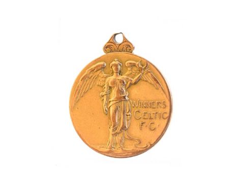 ADAM MCLEAN OF CELTIC F.C., GLASGOW CHARITY CUP WINNERS GOLD MEDAL, 1920  the obverse with winged depiction of Victory and ca