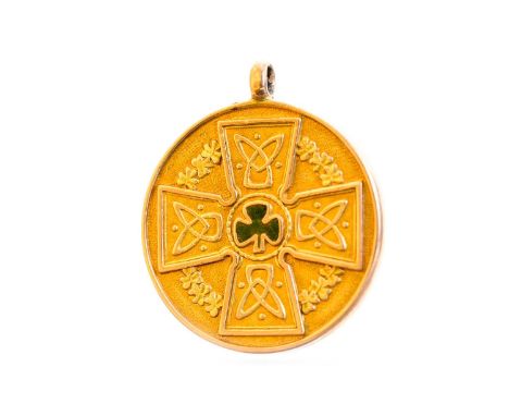 JOE CASSIDY OF CELTIC F.C., GLASGOW CUP WINNERS GOLD MEDAL, 1920/21  the obverse with enamel shamrock to Celtic cross, the re