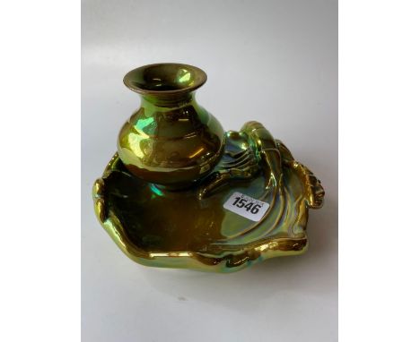 Zsolnay lustre decorated dish with a crab 7 in diam and a vase 3 in high
